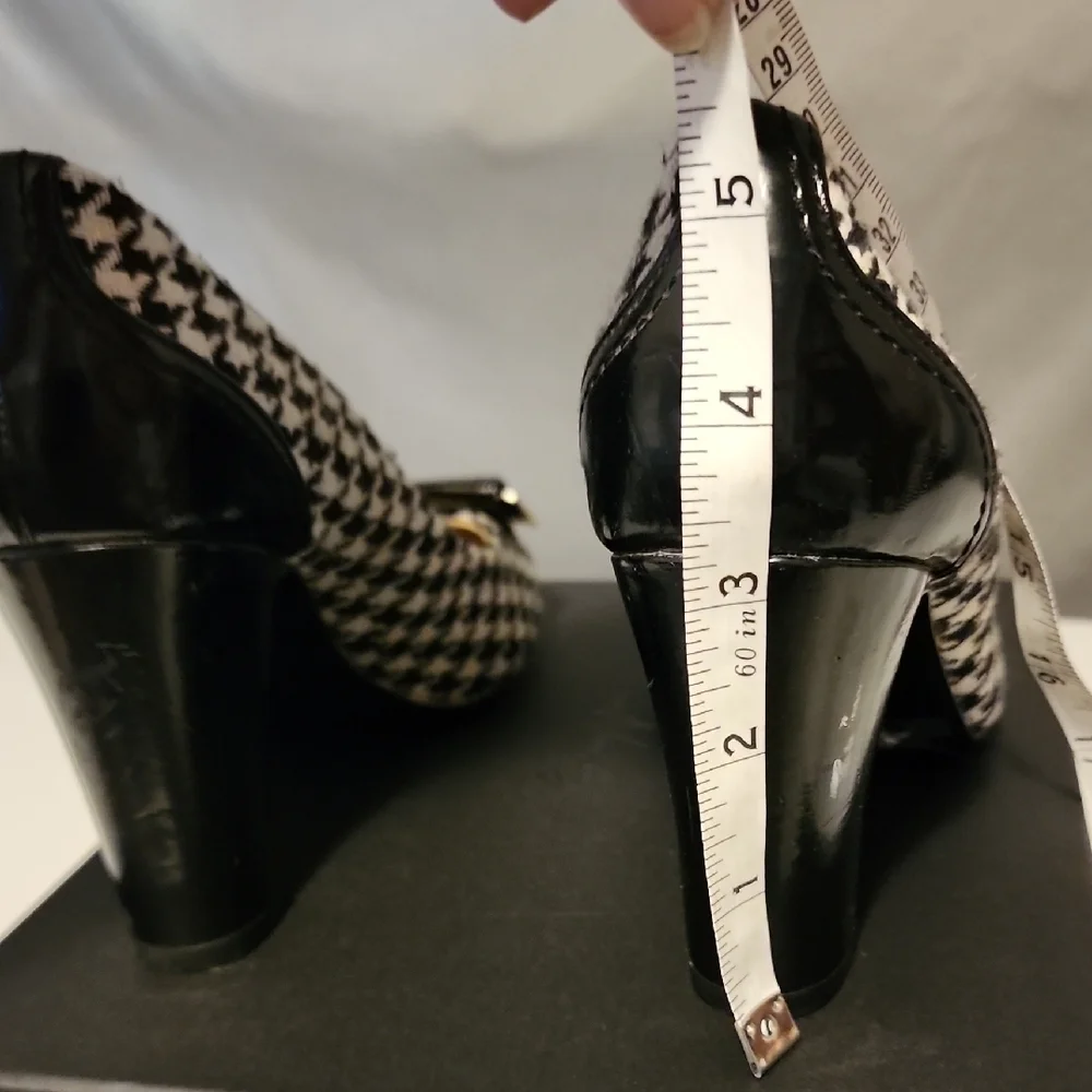 Tahari Black and White Flats with Chain Trim